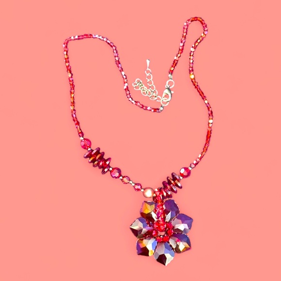 Vintage Cranberry Czech Crystal Necklace - Picture 1 of 5